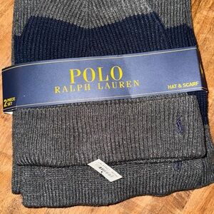 Polo by Ralph Lauren Gray and Blue Hat & Scarf Set